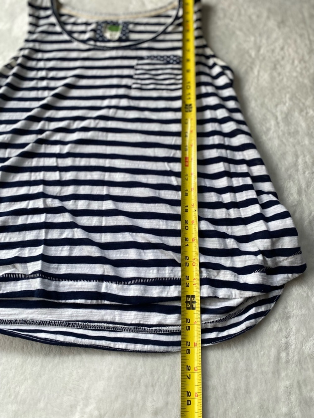 Anthropologie Blue & White Striped Tank Top with Polka Dot Pocket - Size L - Picture 6 of 10